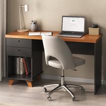 Escrivaninha Mesa Escritório Retrô com Sky para Home Office 2 Gavetas 135cm Freijó E Preto Escrivaninha Mesa Escritório Retrô com Sky para Home Office 2 Gavetas 135cm Freijó E Preto