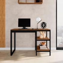 Escrivaninha Mesa Escritório Slim 2 Prateleiras 130cm Industrial Espresso Móveis Preto e Canela Rústico Marrom