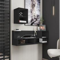Escrivaninha Mesa Escritório Suspensa TOK Glamour 135cm Preto Fosco