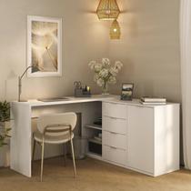 Escrivaninha Mesa Escritório Versátil em L ou Extensível 4 Gavetas 1 Porta 2 Nichos