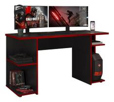 Escrivaninha Mesa Gamer 2 Prateleiras Carraro Preto/Vermelho