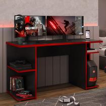 Escrivaninha Mesa Gamer 2 Prateleiras Carraro Preto/Vermelho