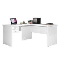 Escrivaninha / Mesa Para Computador Modelo Em L TAUR 2 Gavetas Sendo 1 com Chave Com Puxadores Cromados Cor Branco Escrivaninha / Mesa Para Computador Modelo Em L TAUR 2 Gavetas Sendo 1 com Chave Com Puxadores Cromados Cor Branco