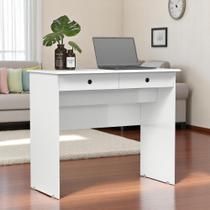 Escrivaninha Mesa Para Computador Notebook Com 2 Gavetas Home Office 90 cm Na Cor Branco- B.I.H