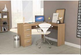 Escrivaninha/mesa para Computador ou Escritorio em L Fenix 3 Gavetas Castanho - Politorno