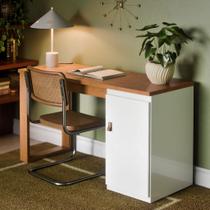 Escrivaninha Mesa Para Computador Paris 120cm Home Office Estudo Escritório Mdf Mdp 1 Porta Armário Lateral Puxador De Couro