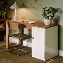 Escrivaninha Mesa Para Computador Paris 120cm Home Office Estudo Escritório Mdf Mdp 1 Porta Armário Lateral Puxador De Couro