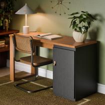 Escrivaninha Mesa Para Computador Paris 120cm Home Office Estudo Escritório Mdf Mdp 1 Porta Armário Lateral Puxador De Couro