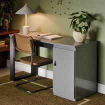 Escrivaninha Mesa Para Computador Paris 120cm Home Office Estudo Escritório Mdf Mdp 1 Porta Armário Lateral Puxador De Couro