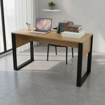 Escrivaninha Mesa para Escritório 136cm MDP Amêndoa/Preto Tecnomobili Cor:Amêndoa/Preto