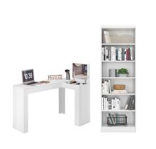 Escrivaninha Mesa Penteadeira Jade Com Estante Livreiro Branco - Móveis Leartam Escrivaninha Mesa Penteadeira Jade Com Estante Livreiro Branco - Móveis Leartam