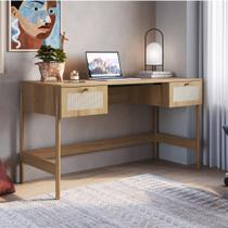 Escrivaninha oslo 2 gavetas palhinha base madeira mdf hanover - artesano