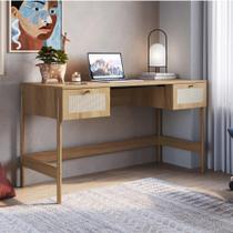 Escrivaninha oslo 2 gavetas palhinha mdf hanover ou nero base madeira - artesano