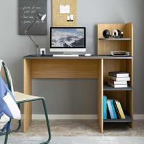 Escrivaninha P/ Notebook Carvalho C/ Grafite C/ 3 Prateleiras