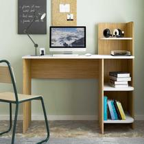 Escrivaninha p/ Notebook Link Carvalho com Branco com 3 Prateleiras - Artely