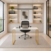 Escrivaninha Pé de Ferro Industrial Home Office Mesa para Computador Escritório Moderna Off White Dourado Escrivaninha Pé de Ferro Industrial Home Office Mesa para Computador Escritório Moderna Off White Dourado