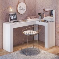 Escrivaninha Penteadeira Camarim de Canto com Espelho Jade Branco Fosco Liso - MABE MAGAZINE