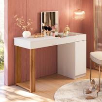 Escrivaninha Penteadeira Camarim Mesa de Maquiagem com Espelho Love Branco/Cinamomo Mel - MABE MAGAZINE