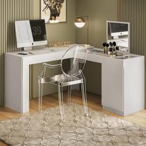 Escrivaninha Penteadeira Canto Star com porta esolho e colmeia Design Moderno - Branco Fosco