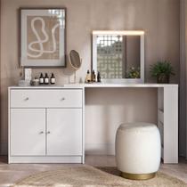 Escrivaninha Penteadeira com LED em L ou Reta Aura 160cm Branco Fosco Escrivaninha Penteadeira com LED em L ou Reta Aura 160cm Branco Fosco