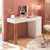 Escrivaninha Penteadeira Love vidro de correr Espelho prateleira e nicho Design Moderno - Branco / Cinamomo Mel