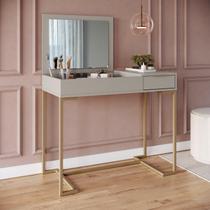Escrivaninha Penteadeira Organizadora Estilo Industrial com 1 Gaveta e Espelho P1040 Champagne/arena