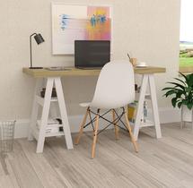 Escrivaninha Pés Estilo Cavalete Com 4 Prateleiras Artany Art Cor Olmo com Branco