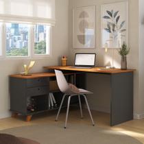 Escrivaninha Retrô em L Mesa Escritório e Home Office com e Gold 2 Gavetas 5 Nichos 145cm Escrivaninha Retrô em L Mesa Escritório e Home Office com e Gold 2 Gavetas 5 Nichos 145cm