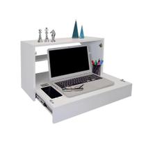 Escrivaninha Suspensa Bancada Compacta Com Gaveta Mesa Para Notebook Branco Laca