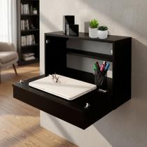 Escrivaninha Suspensa Bancada Compacta com Gaveta Mesa para Notebook Preto Laca Escrivaninha Suspensa Bancada Compacta com Gaveta Mesa para Notebook Preto Laca