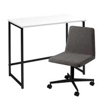 Escrivaninha Tampo Branco Cadeira Chumbo Base Preta 55x55x40