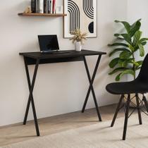 Escrivaninha X 90x53 para Home Office e Computador com Base em Ferro - Ferro Preto Tampo Preto Escrivaninha X 90x53 para Home Office e Computador com Base em Ferro - Ferro Preto Tampo Preto