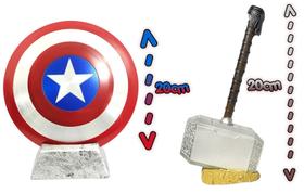 Escudo Capitão América 20cm + Martelo Thor Mjolnir Resina 20cm