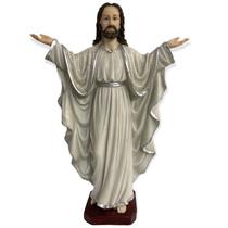 Escul Jesus Oxalá prata braços abertos palmas p/ cima 30cm