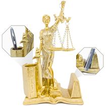 Escultua Decorativa Estátua Dama Justiça Direito Enfeite Mesa Escritório Porta Caneta Cartão Visitas