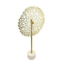 Escultura Abstrata Metal Dourado Raiz Maior Redonda Base