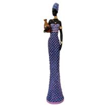 Escultura Africana Vestido Longo Resina Decorativa