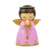 Escultura Anjinho Rezando 7 cm Rosa em Resina