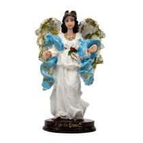 Escultura Anjo da Guarda 14 cm Azul Claro em Resina