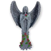 Escultura Anjo Negro fêmea 25 cm cor cimento claro em resina