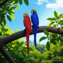 Escultura Arara 70 cm em Gesso Decoração de Parede Pintura Exclusiva Impecável Kit 2 Peças AVB DECOR