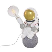 ESCULTURA ASTRONAUTA EM RESINA SENTADO COM LUMINARIA 37cm