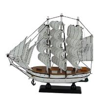 Escultura Barco Decorativo Branco - 24x5,5cm - Escultura Decorativa Clássica com Detalhes Finos - Peça Escultural Sofisticada!