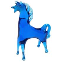 Escultura Bibelô De Cavalo em Cristal Murano Azul