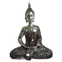 Escultura Buda da Felicidade40x30x14cm Prata Envelhecida Escultura Buda da Felicidade40x30x14cm Prata Envelhecida