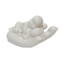 Escultura Buda descansando na Mao em Po de Marmore 7x14,5cm