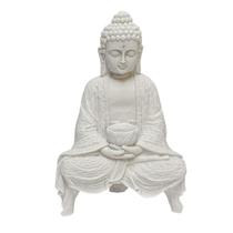 Escultura Buda Levitando Branco em Po de Marmore 25cm Escultura Buda Levitando Branco em Po de Marmore 25cm