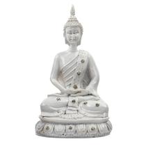 Escultura Buda Meditando 13 cm em Resina Branco