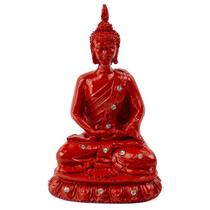 Escultura Buda Meditando 13 cm Vermelho em Resina