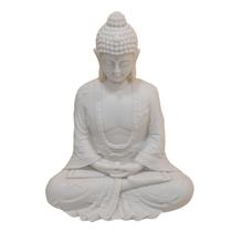 Escultura Buda Sidarta Meditação Pó De Mármore Branco 23Cm - Estrela D'Água